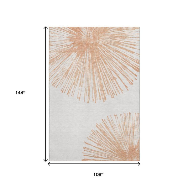 HomeRoots 9' X 12' Salmon and Ivory Abstract Area Rug – Durable, Washable, UV-Protected for Family Spaces 653553