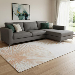 HomeRoots 10' X 14' Modern Salmon and Ivory Abstract Washable Area Rug with UV Protection for Family Spaces 653554