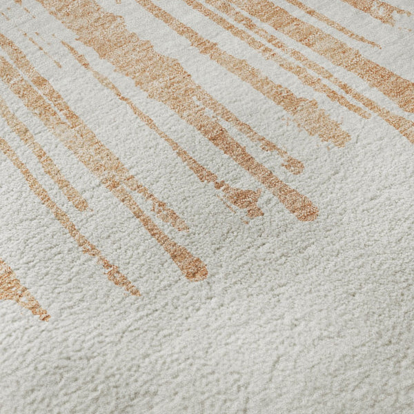 HomeRoots 10' X 14' Modern Salmon and Ivory Abstract Washable Area Rug with UV Protection for Family Spaces 653554