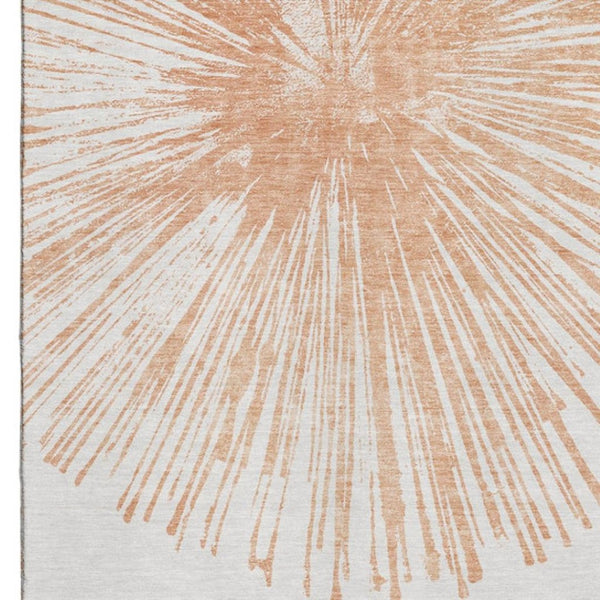 HomeRoots 10' X 14' Modern Salmon and Ivory Abstract Washable Area Rug with UV Protection for Family Spaces 653554