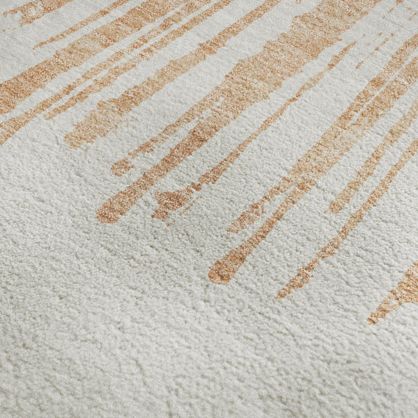 HomeRoots 10' X 14' Modern Salmon and Ivory Abstract Washable Area Rug with UV Protection for Family Spaces 653554