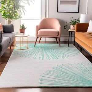 HomeRoots 5' X 8' Teal And Ivory Abstract Area Rug - Washable, Durable, UV Protected for High-Traffic Spaces 653556
