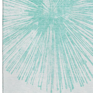 HomeRoots 5' X 8' Teal And Ivory Abstract Area Rug - Washable, Durable, UV Protected for High-Traffic Spaces 653556