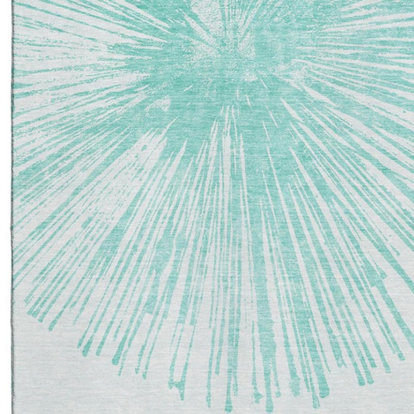 HomeRoots 5' X 8' Teal And Ivory Abstract Area Rug - Washable, Durable, UV Protected for High-Traffic Spaces 653556