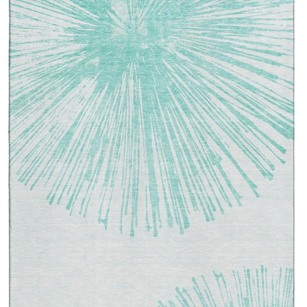 HomeRoots 5' X 8' Teal And Ivory Abstract Area Rug - Washable, Durable, UV Protected for High-Traffic Spaces 653556