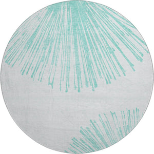 HomeRoots 8' Teal and Ivory Abstract Round Rug - Washable, UV-Protected, Durable Design for High-Traffic Areas 653557