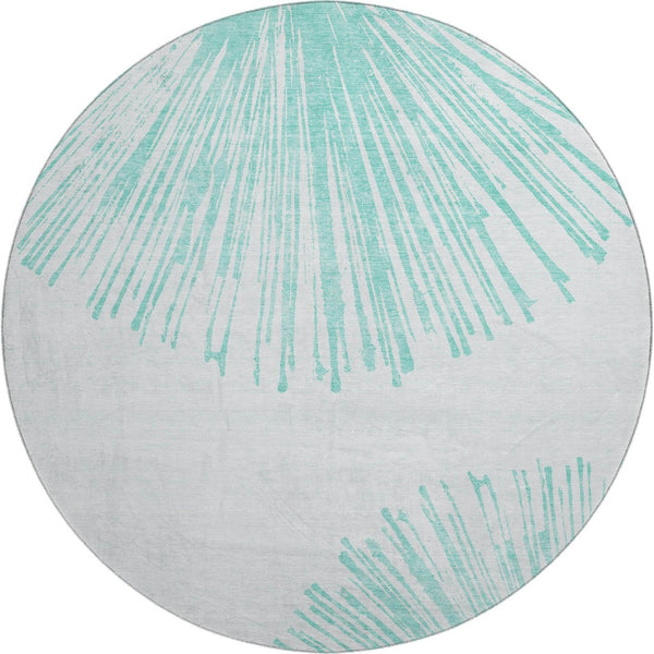 HomeRoots 8' Teal and Ivory Abstract Round Rug - Washable, UV-Protected, Durable Design for High-Traffic Areas 653557
