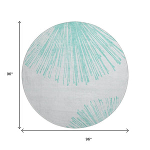 HomeRoots 8' Teal and Ivory Abstract Round Rug - Washable, UV-Protected, Durable Design for High-Traffic Areas 653557