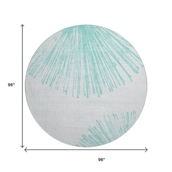 HomeRoots 8' Teal and Ivory Abstract Round Rug - Washable, UV-Protected, Durable Design for High-Traffic Areas 653557
