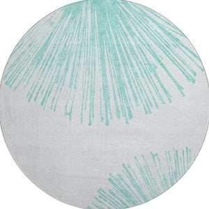 HomeRoots 8' Teal and Ivory Abstract Round Rug - Washable, UV-Protected, Durable Design for High-Traffic Areas 653557