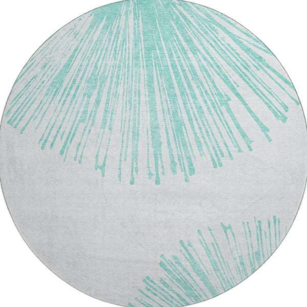 HomeRoots 8' Teal and Ivory Abstract Round Rug - Washable, UV-Protected, Durable Design for High-Traffic Areas 653557