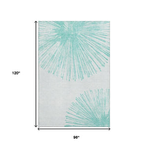 HomeRoots 8' X 10' Teal and Ivory Abstract Area Rug - Washable, UV Protected, Durable for Busy Homes & Style 653558