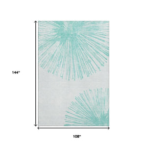 HomeRoots 9' X 12' Teal and Ivory Abstract Area Rug - Stylish, Washable, UV-Protected for High-Traffic Areas 653559