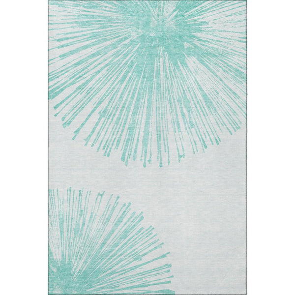 HomeRoots 9' X 12' Teal and Ivory Abstract Area Rug - Stylish, Washable, UV-Protected for High-Traffic Areas 653559