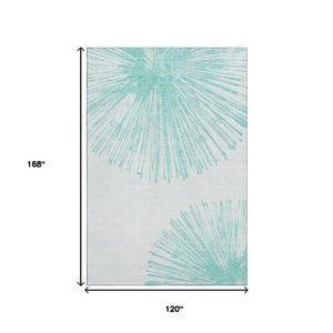 HomeRoots 10' X 14' Teal And Ivory Abstract Area Rug - Washable, UV-Protected, Stain-Resistant & Stylish! 653560
