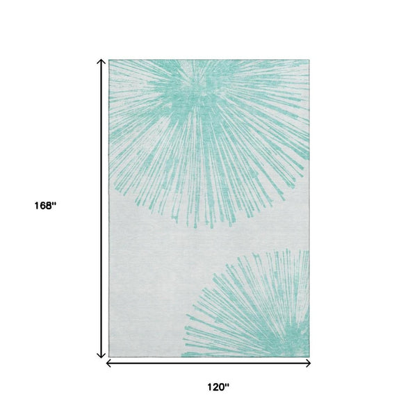 HomeRoots 10' X 14' Teal And Ivory Abstract Area Rug - Washable, UV-Protected, Stain-Resistant & Stylish! 653560