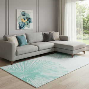 HomeRoots 10' X 14' Teal And Ivory Abstract Area Rug - Washable, UV-Protected, Stain-Resistant & Stylish! 653560