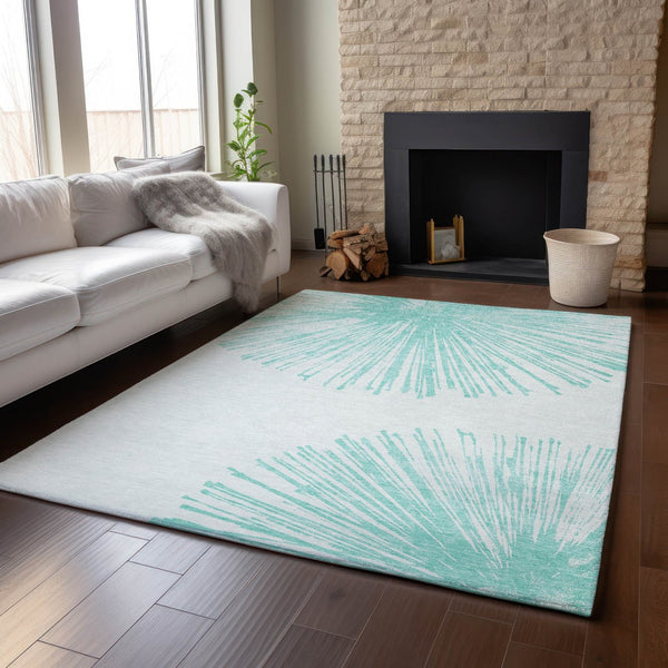 HomeRoots 10' X 14' Teal And Ivory Abstract Area Rug - Washable, UV-Protected, Stain-Resistant & Stylish! 653560