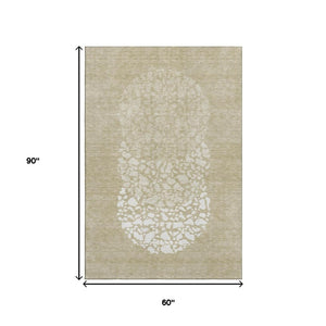 HomeRoots 5' X 8' Beige & Ivory Abstract Area Rug - Washable, Stain-Resistant, UV Protected for Everyday Use! 653562