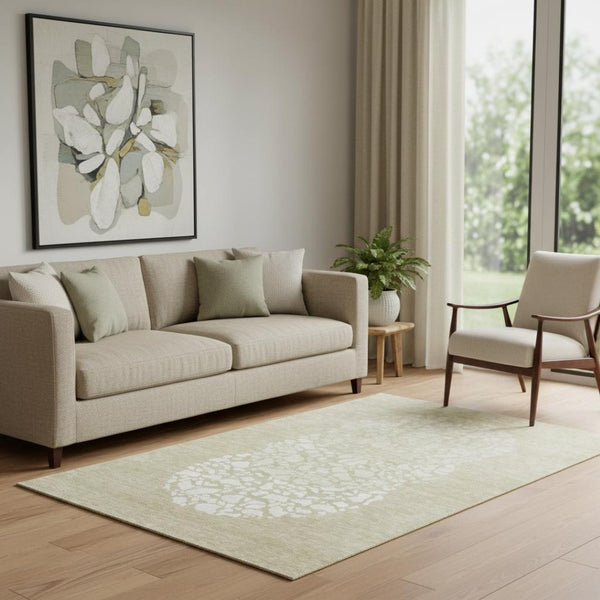 HomeRoots 5' X 8' Beige & Ivory Abstract Area Rug - Washable, Stain-Resistant, UV Protected for Everyday Use! 653562