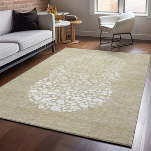 HomeRoots 5' X 8' Beige & Ivory Abstract Area Rug - Washable, Stain-Resistant, UV Protected for Everyday Use! 653562
