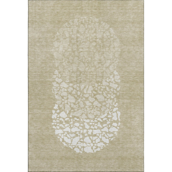 HomeRoots 5' X 8' Beige & Ivory Abstract Area Rug - Washable, Stain-Resistant, UV Protected for Everyday Use! 653562