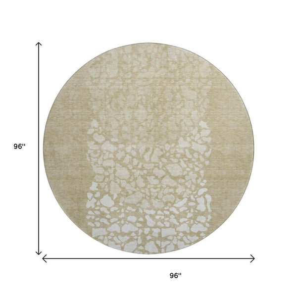 HomeRoots 8' Beige And Ivory Abstract Round Rug - Washable, UV Protected, Stain Resistant for High-Traffic Areas 653563