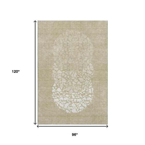 HomeRoots 8' X 10' Beige and Ivory Abstract Washable Area Rug with UV Protection for Stylish, Busy Homes 653564