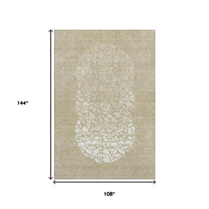 HomeRoots 9' X 12' Beige and Ivory Abstract Washable Area Rug with UV Protection for High-Traffic Spaces 653565