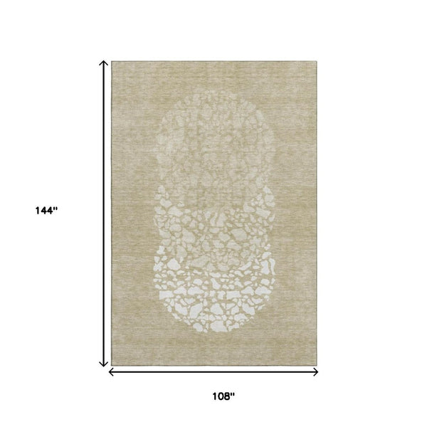 HomeRoots 9' X 12' Beige and Ivory Abstract Washable Area Rug with UV Protection for High-Traffic Spaces 653565