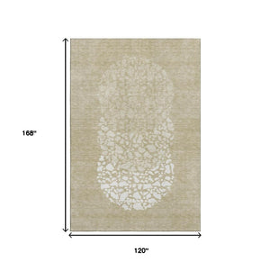 HomeRoots 10' X 14' Abstract Beige and Ivory Washable Area Rug – Durable, UV-Protected, Stain-Resistant Design! 653566