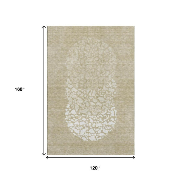 HomeRoots 10' X 14' Abstract Beige and Ivory Washable Area Rug – Durable, UV-Protected, Stain-Resistant Design! 653566