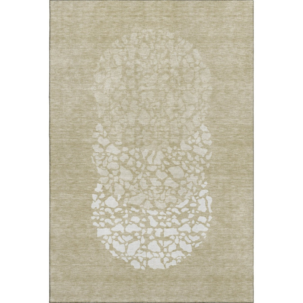 HomeRoots 10' X 14' Abstract Beige and Ivory Washable Area Rug – Durable, UV-Protected, Stain-Resistant Design! 653566