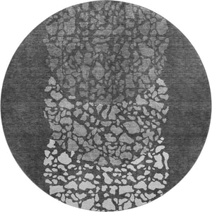 HomeRoots 8' Charcoal and Ivory Abstract Round Rug - Washable, UV Protected, Family-Friendly & Stylish Design 653569