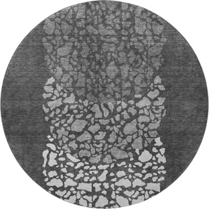 HomeRoots 8' Charcoal and Ivory Abstract Round Rug - Washable, UV Protected, Family-Friendly & Stylish Design 653569