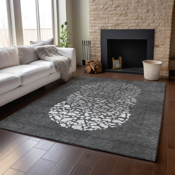 HomeRoots 8' X 10' Charcoal & Ivory Abstract Area Rug - Washable, UV Protected, Stain Resistant for Modern Spaces 653570