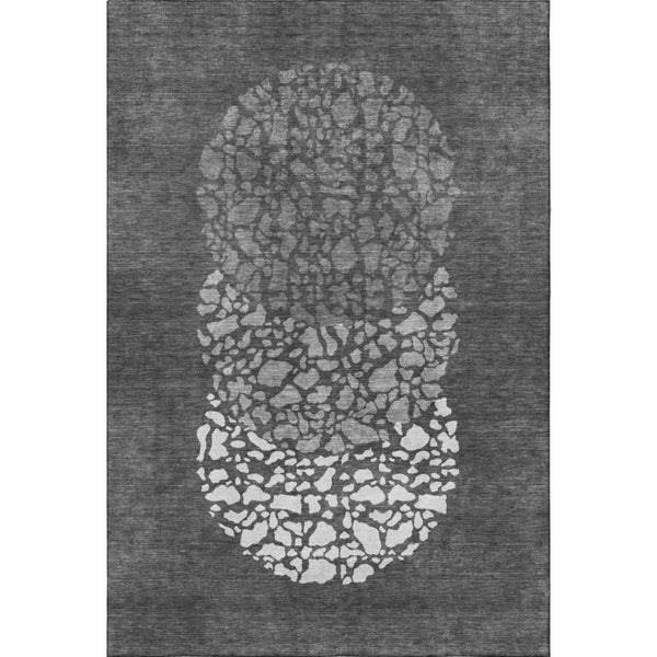 HomeRoots 8' X 10' Charcoal & Ivory Abstract Area Rug - Washable, UV Protected, Stain Resistant for Modern Spaces 653570