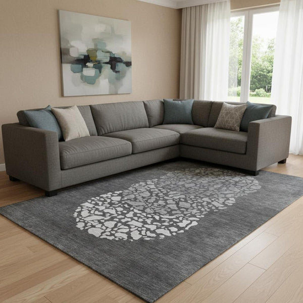 HomeRoots 9' X 12' Charcoal and Ivory Abstract Area Rug – Durable, Stain Resistant, UV Protected for Modern Spaces 653571