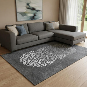 HomeRoots 10' X 14' Charcoal & Ivory Abstract Washable Area Rug - Durable, Stain-Resistant, UV Protected Elegance 653572