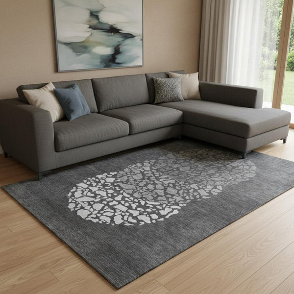 HomeRoots 10' X 14' Charcoal & Ivory Abstract Washable Area Rug - Durable, Stain-Resistant, UV Protected Elegance 653572