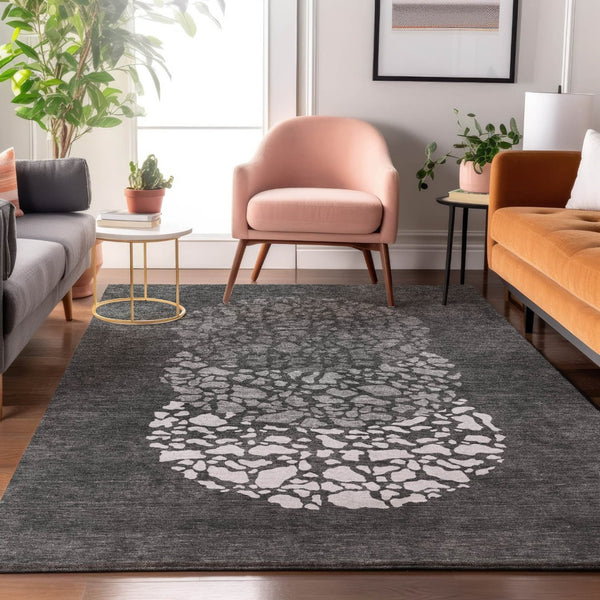 HomeRoots 10' X 14' Charcoal & Ivory Abstract Washable Area Rug - Durable, Stain-Resistant, UV Protected Elegance 653572