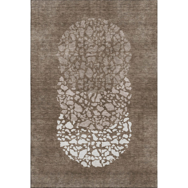 HomeRoots 5' X 8' Chocolate And Ivory Abstract Area Rug - Washable, UV-Protected, Durable for Busy Homes 653574