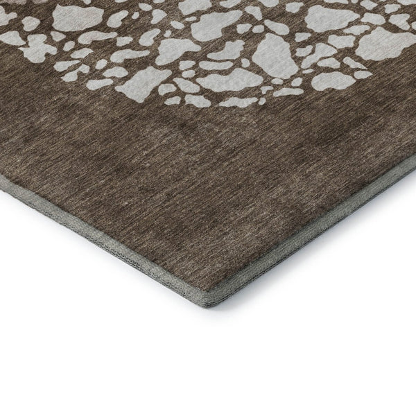 HomeRoots 5' X 8' Chocolate And Ivory Abstract Area Rug - Washable, UV-Protected, Durable for Busy Homes 653574