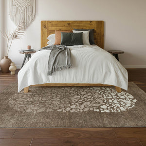 HomeRoots 5' X 8' Chocolate And Ivory Abstract Area Rug - Washable, UV-Protected, Durable for Busy Homes 653574