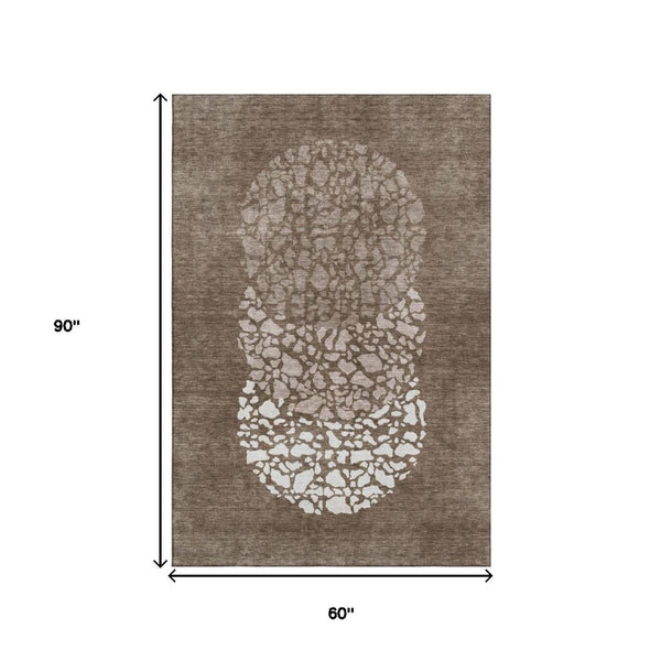 HomeRoots 5' X 8' Chocolate And Ivory Abstract Area Rug - Washable, UV-Protected, Durable for Busy Homes 653574