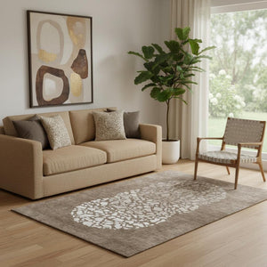HomeRoots 5' X 8' Chocolate And Ivory Abstract Area Rug - Washable, UV-Protected, Durable for Busy Homes 653574