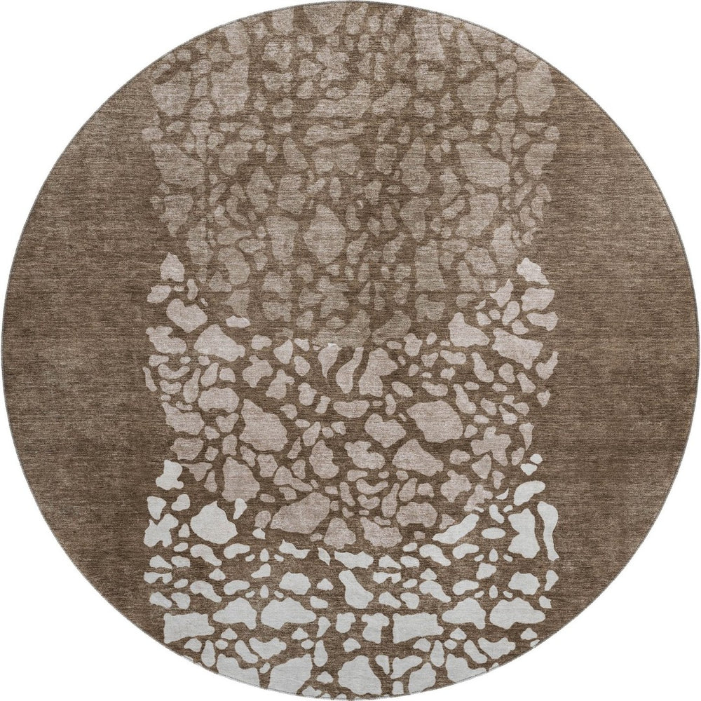 HomeRoots 8' Chocolate and Ivory Abstract Round Rug – Washable, UV-Protected, Ideal for Busy Homes with Kids & Pets 653575