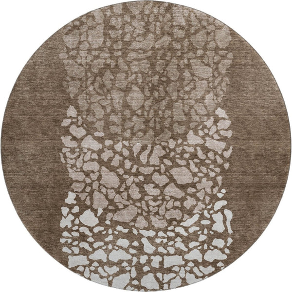 HomeRoots 8' Chocolate and Ivory Abstract Round Rug – Washable, UV-Protected, Ideal for Busy Homes with Kids & Pets 653575