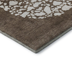 HomeRoots 8' Chocolate and Ivory Abstract Round Rug – Washable, UV-Protected, Ideal for Busy Homes with Kids & Pets 653575