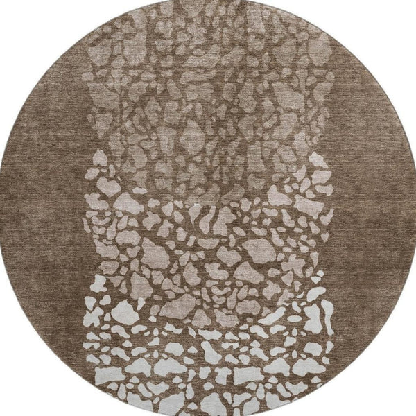 HomeRoots 8' Chocolate and Ivory Abstract Round Rug – Washable, UV-Protected, Ideal for Busy Homes with Kids & Pets 653575
